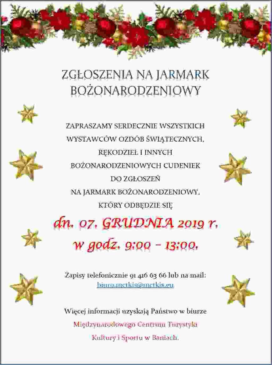 plakat zapraszający na Jarmark Bożonarodzeniowy