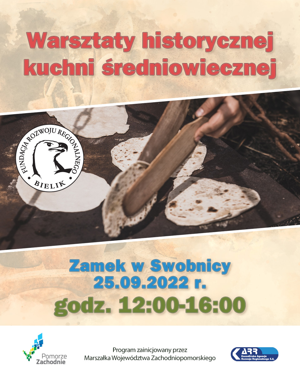 Plakat zapraszający na Warsztaty historycznej kuchni średniowiecznej