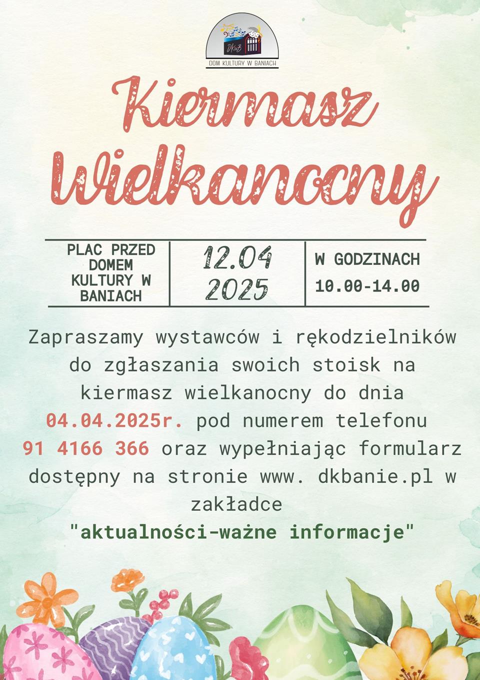 Plakat zapraszający na Kiermasz wielkanocny 2025