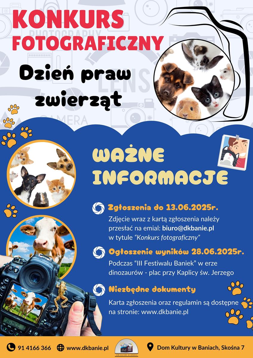 Plakat zapraszający na Konkurs fotograficzny Dzień praw zwierząt