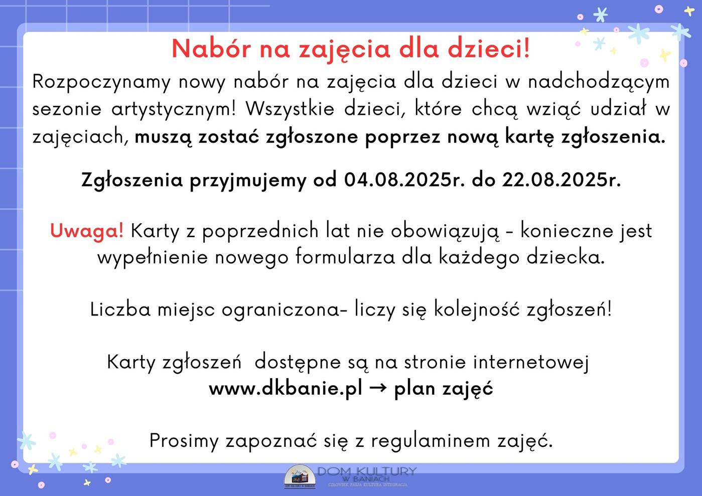 Informacje o nabprze dziecie do zajęć
