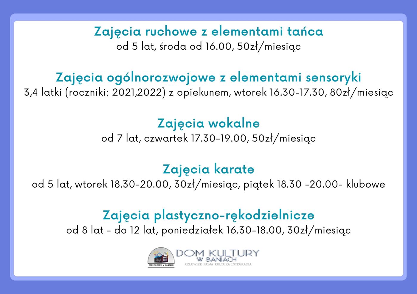 Informacja o opłatach za zajęcia